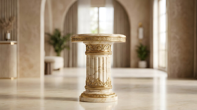 Marble Column Pedestal in Arched Interior