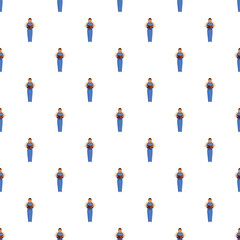 Naklejka premium Angel figures in blue gowns singing while holding hymnbooks creating a festive holiday pattern