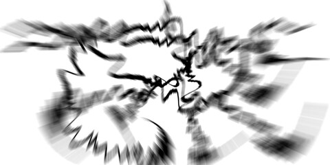 Fototapeta premium Explosive abstract art with sharp black lines radiating outward from a central point, creating a sense of dynamic energy and chaotic motion against a white background.
