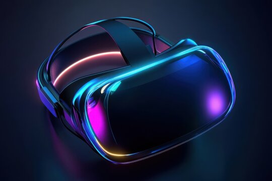 A symmetrical virtual reality headset with sleek glowing neon light accents