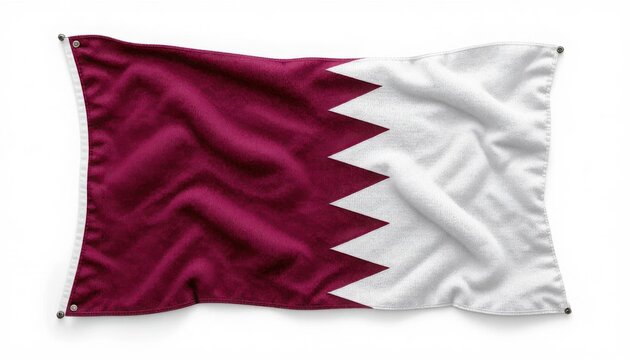 Qatar flag waving on white background. National banner of the State of Qatar isolated.