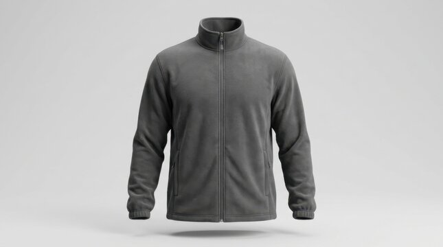 Gray Fleece Jacket Mockup on a Light Gray Background.