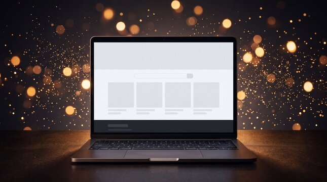 Laptop Displaying Wireframe Website Design with Bokeh Background