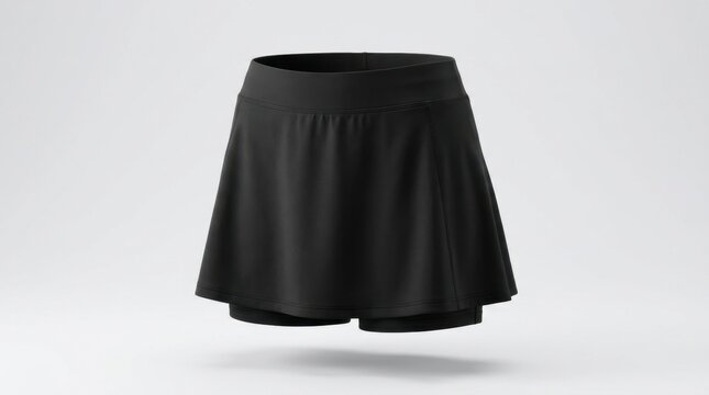Black athletic skort with shorts underneath isolated on a white background.