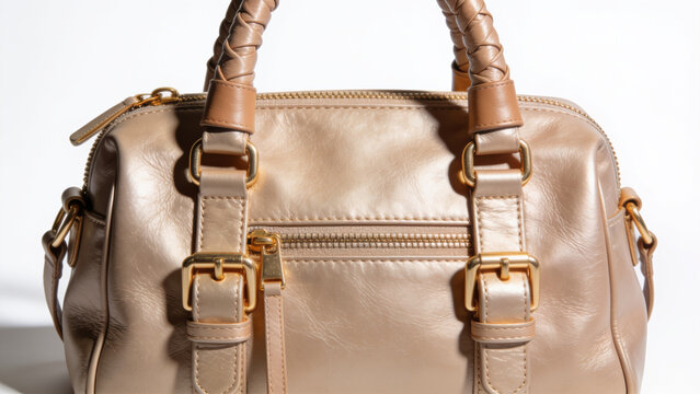 Elegant tan leather duffel bag with gold hardware and adjustable straps for travel or daily use