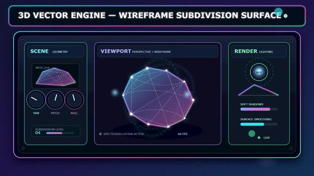 3D Vector Engine Wireframe Subdivision Surface Animation Purple Gradient Mesh