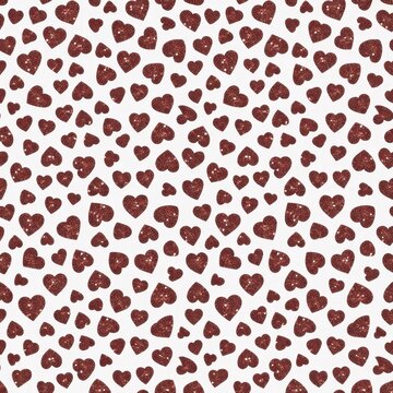 A seamless pattern of small red hearts on a white background