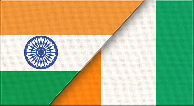 Double flag of India and Ivory Coast on fabric texture - 3D illustration.
