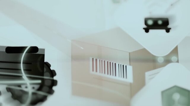 Machine vision scanner reads barcode on moving carton