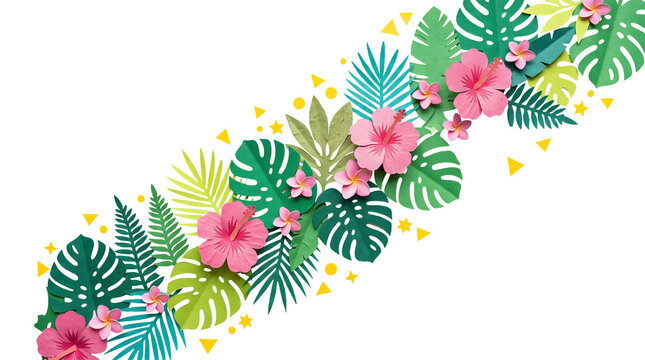 Diagonal Tropical Paper Cut Summer Background