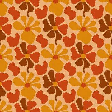 A vibrant floral pattern with colorful flowers on a beige background