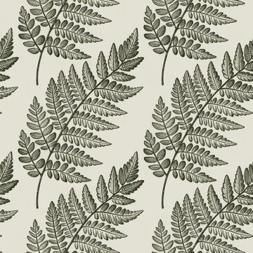 A beautiful pattern of fern leaves on a beige background