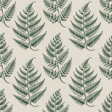 A beautiful pattern of green fern leaves on a beige background