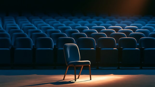 Lone chair in empty auditorium lit by spotlight