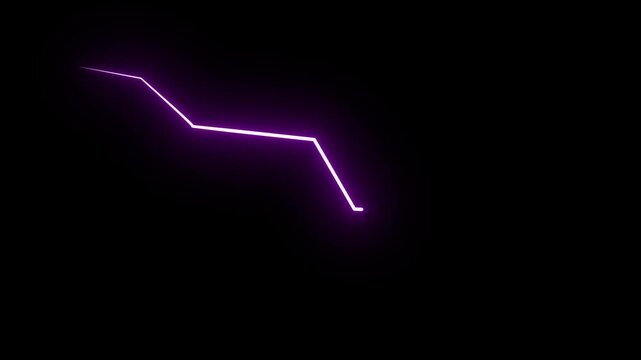 Abstract glowing neon pink light trail forming a sharp zigzag pattern on a black background, digital art concept of energy or motion, technology, finance, business and modern digital design