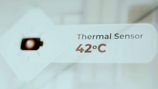Thermal sensor display shows 42 degrees Celsius