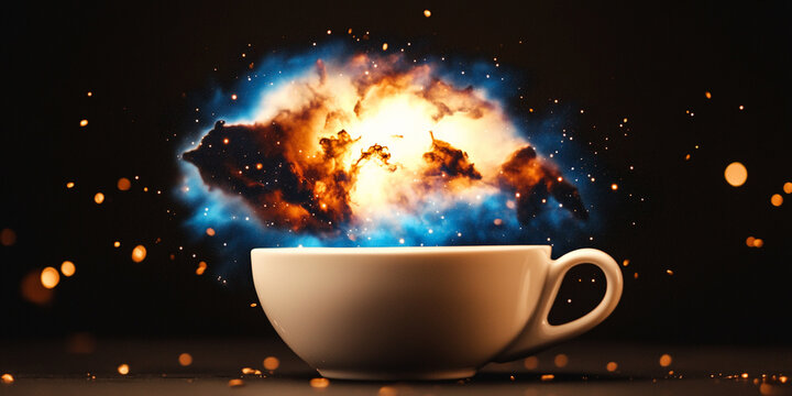 Close-up of cosmic nebula in a cup Generative AI