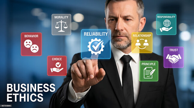 Professional selecting reliability concept in business ethics digital