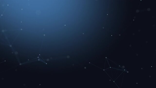 Abstract digital network of glowing dots and thin lines over a deep dark blue gradient. Seamless loop animation for futuristic corporate and tech backgrounds.