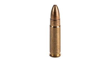 Single rifle bullet ammunition brass metal casing isolated on transparent background for hunting sport shooting equipment. © Raya Richards