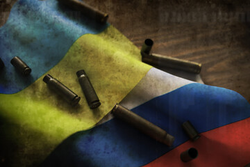 Naklejka premium Grunge abstract background. Background concept of the war in Ukraine. Sleeve flags dirt and smoke.