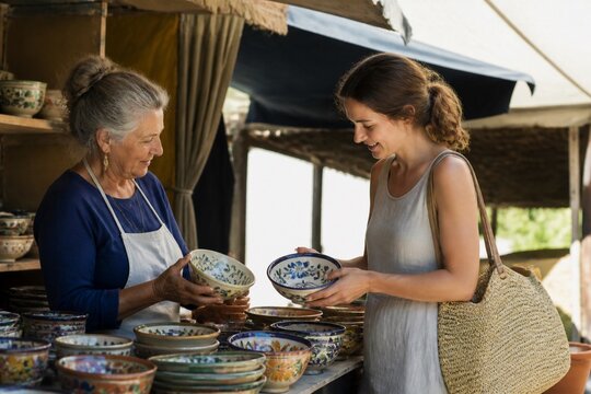 Local artisan selling handmade ceramic bowls at market