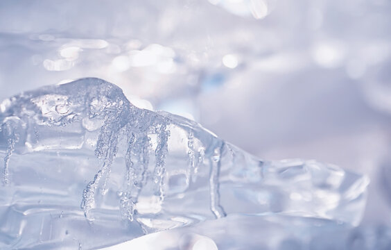Texture of ice on a spring day under the sun.