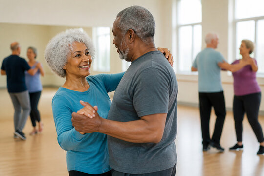 Senior couple attending community dance class