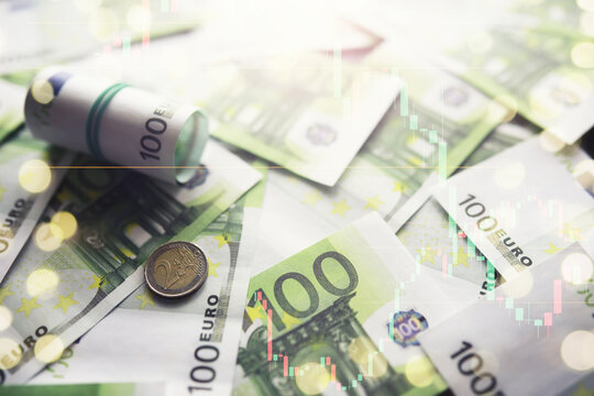 100 Euro banknotes as background, closeup. Money exchange
