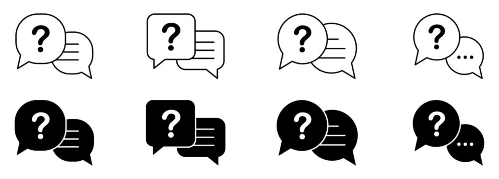 Question mark chat bubble icon collection for communication, support, message, and help concepts. For web, app, UI, social media, and infographic design.