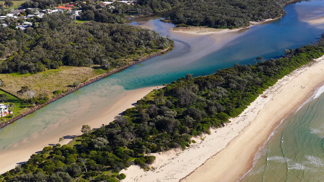 Aerial View of Killick Creek Meeting the Ocean at Crescent Head