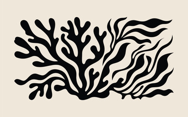 Black hand drawn silhouette of underwater coral reef flora and seaweed with seaweeds silhouette silhouettes underwater botanical graphics © Rayhan