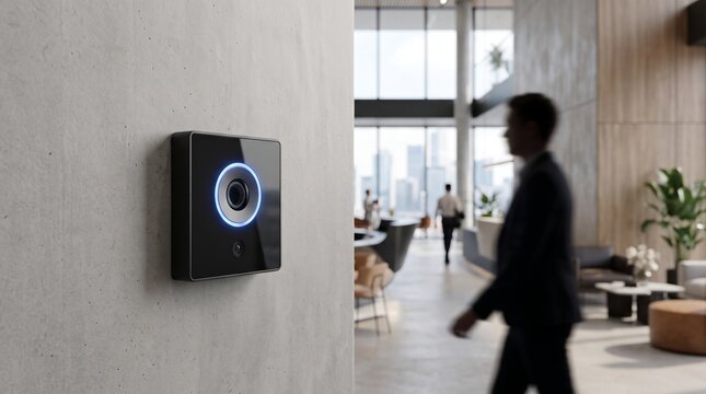 Modern electronic access control device mounted on a contemporary office wall
