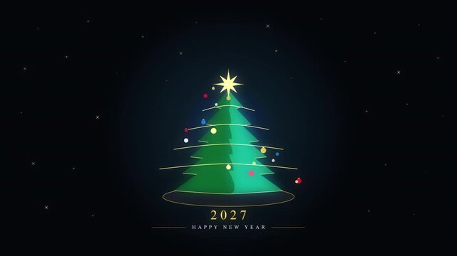 new year 3d animation festive christmas tree appears with 2023 date
