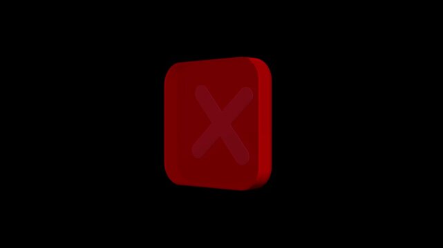 Red rounded square button with a darker red x symbol centered on a black background, representing cancel, close, delete, or error.