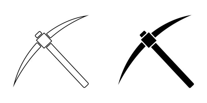 Two pickaxe icons in black and white style for mining and construction design projects.