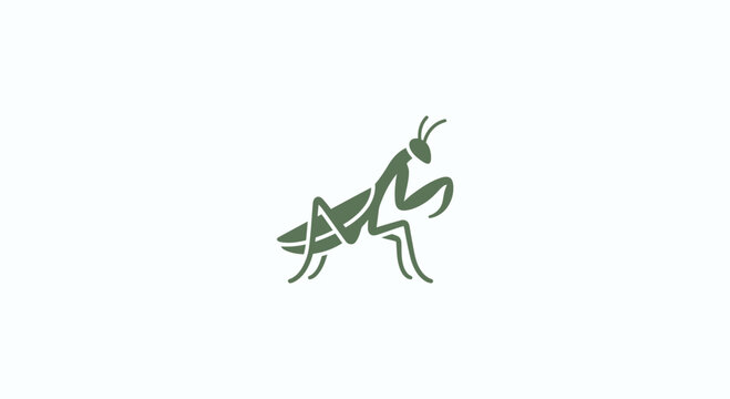 Minimalist green praying mantis logo icon.