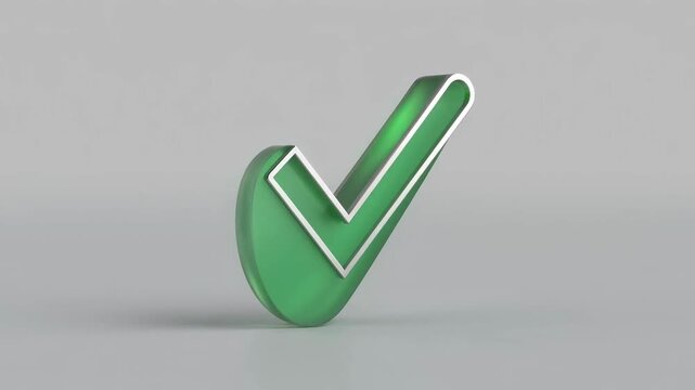 A 3D rendered green check mark icon isolated on a light grey background.