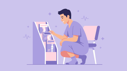 Fototapeta premium Young Man Interacting with Medical Technology Display