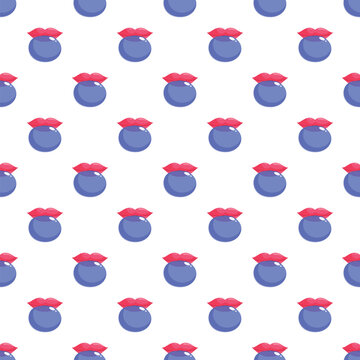 Repeating cute blue bubble gum bubbles with red lips creating a fun seamless background