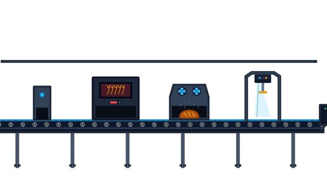 Automated Bread Baking and Packaging Conveyor Line in Food Factory