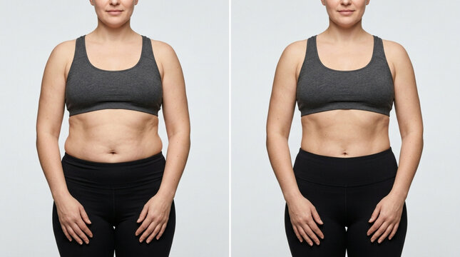 Woman's body transformation before and after weight loss, fitness comparison
