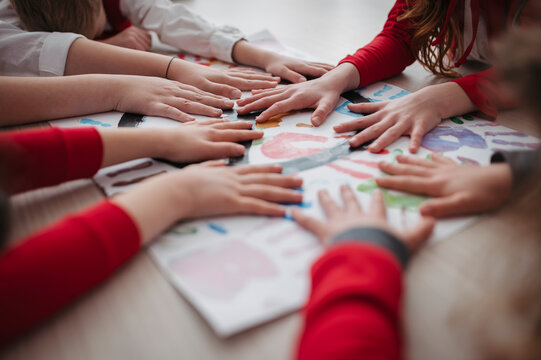 Primary school students enjoying friendship and learning together.