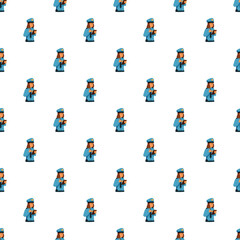 Naklejka premium Seamless pattern with cartoon female traffic police officer issuing a fine