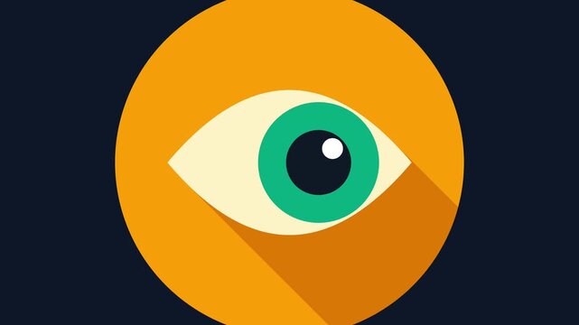 Minimalist flat design eye icon on orange background
