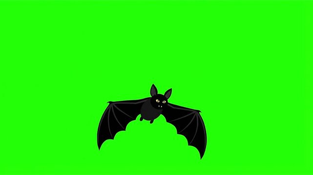 Cartoon bat flying on a green screen background, chroma key
