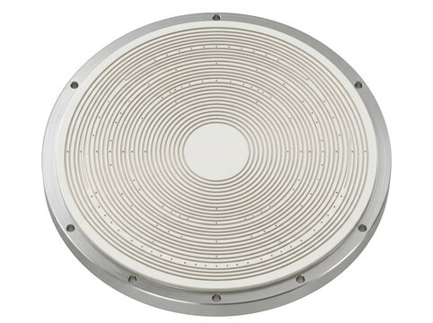 Silver metal speaker grille with circular mesh design isolated on plain background.