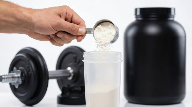 athlete makes a protein cocktail
