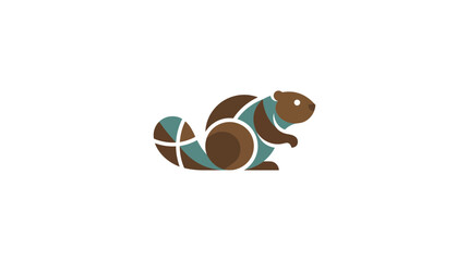 Fototapeta premium Segmented beaver mascot logo in teal and brown.