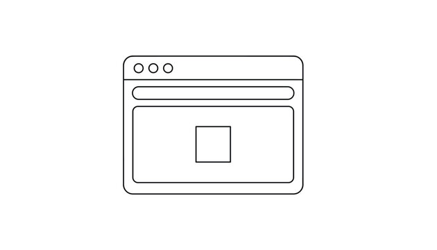 Minimalist line art illustration of a web browser window displaying a simple square icon in the center of the page.